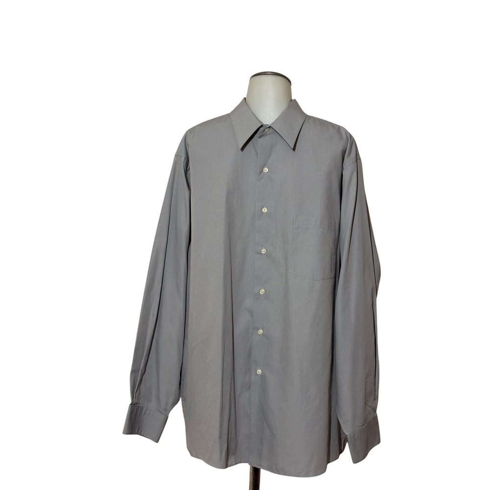Van Heusen Dress Shirt Mens 17.5 34/35 Light Gray Poplin Long Sleeve Excellent